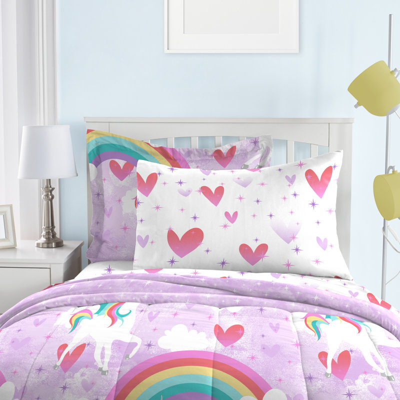 Dream Factory Unicorn Rainbow Purple Microfiber Reversible Comforter Set Reviews Wayfair